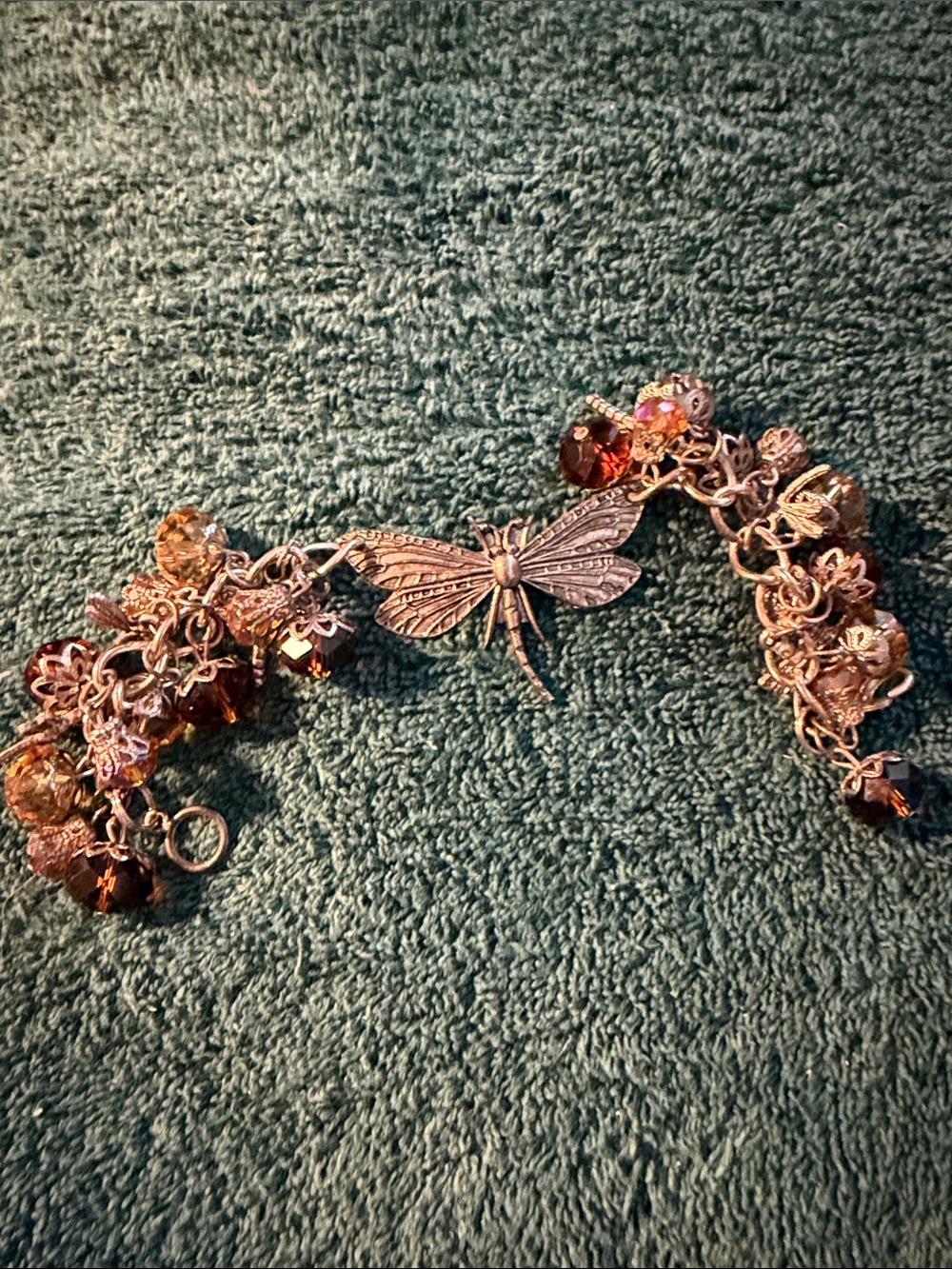 Dragonfly Charm Bracelet with Amber Crystal Beads - Picture 2 of 5